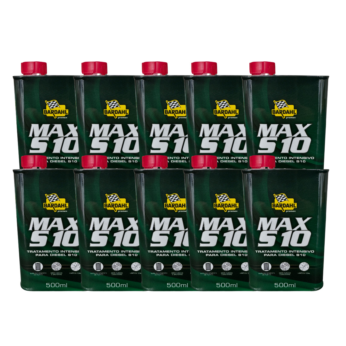 Jogo de 10 Aditivos De Combustível Bardahl Max S-10 Diesel 500ml Verde
