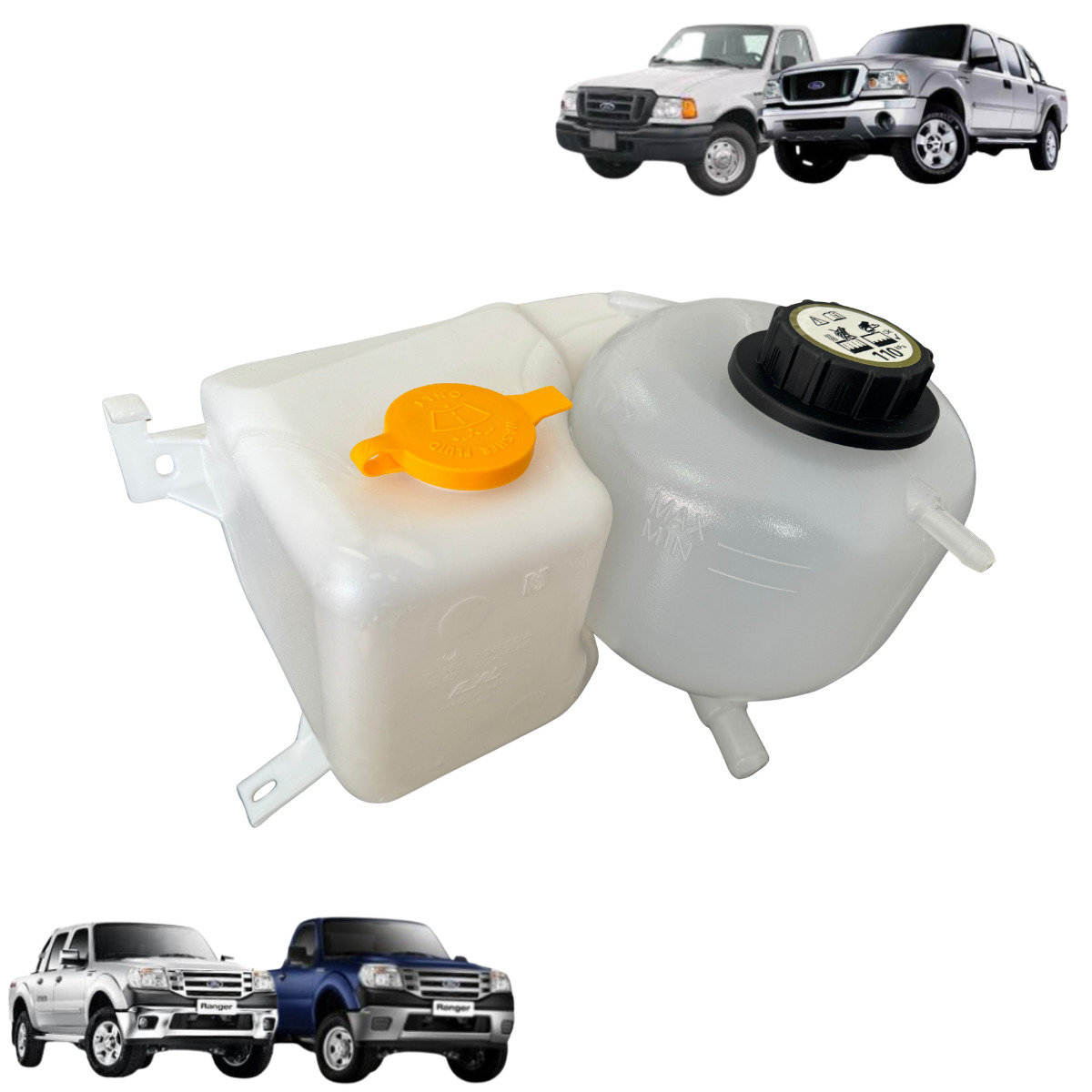 RESERVATÓRIO DE ÁGUA DO RADIADOR E LAVADOR DO PARA-BRISA COM TAMPA DA RANGER 2.3 GASOLINA – FLÓRIO